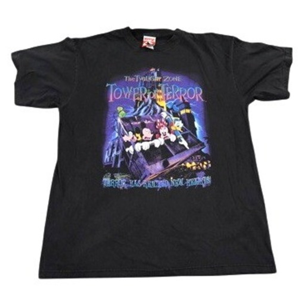 VTG 1990s Disney Twilight Zone Tower Of Terror Shirt Black XL Halloween Horror